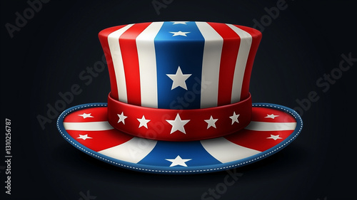 Top hat for Presidents Day celebration with red and white stripes