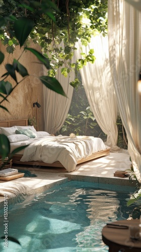 Cozy bedroom with pool