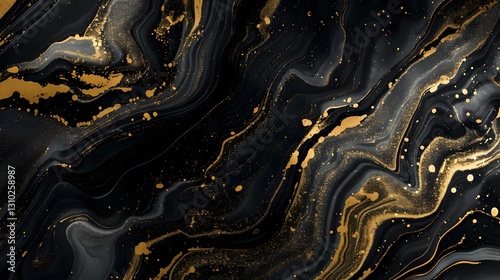 elegant abstract marbling artwork in black and gold reflecting beauty in imperfection. generative ai