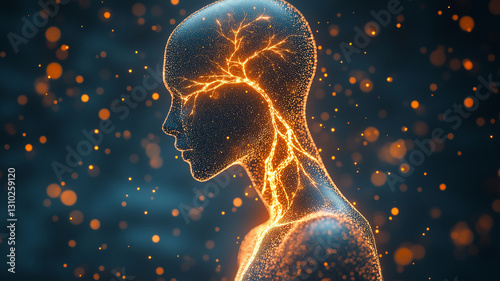 Detailed view of a human figure showcasing nervous system illumination