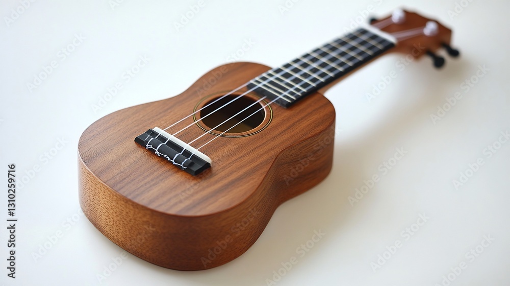 Fototapeta premium Soprano ukulele resting on white background, studio shot