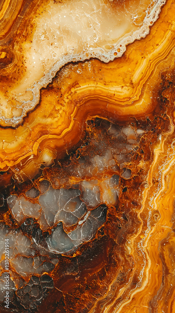 Fototapeta premium Elegant Orange Agate Geode: Vibrant Marble Patterns and Natural Textures