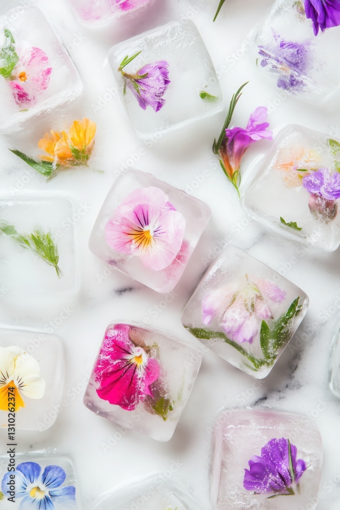 Vibrant floral ice cubes for elegant refreshments and summer drinks Vibrant floral ice cubes for elegant refreshments and summer drinks