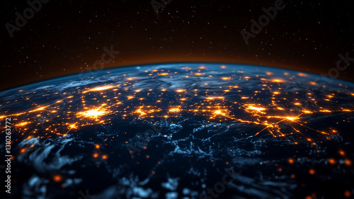 Digital illustration of Earth with glowing network c