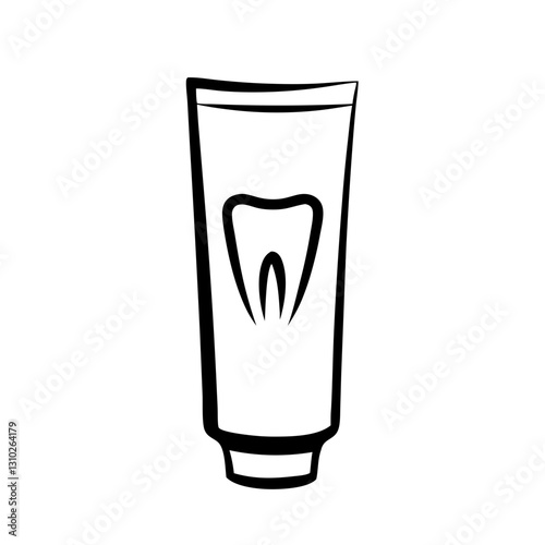 Minimalist toothpaste tube icon with tooth symbol in black and white
