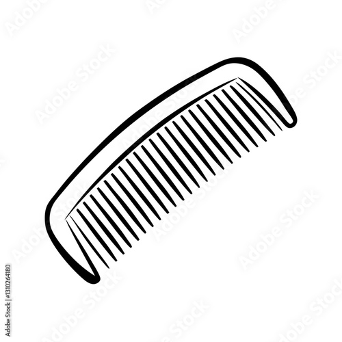 Black and white illustration of a comb with tooth details