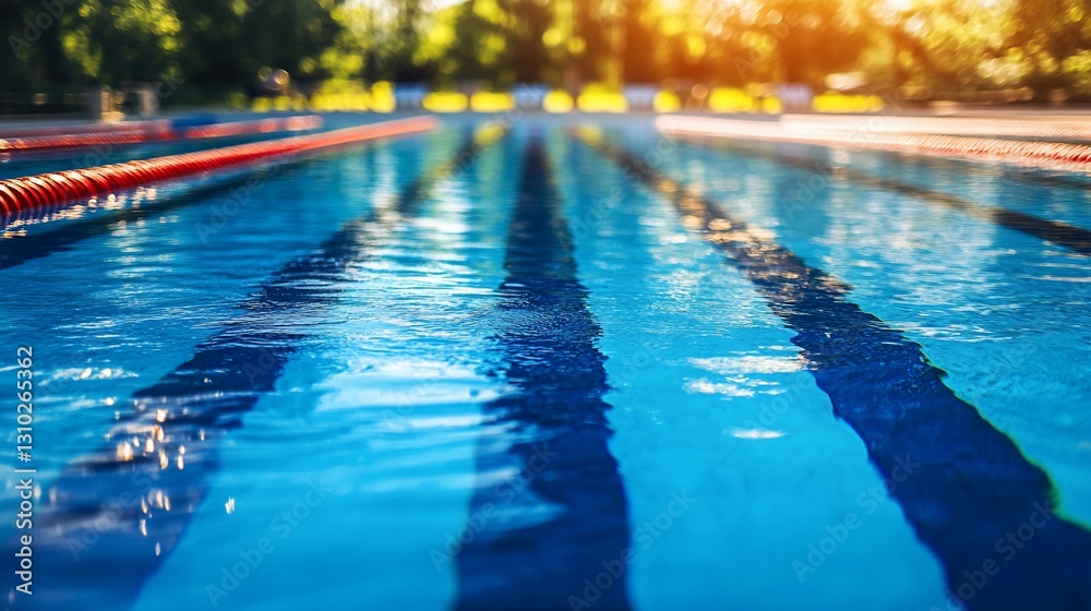 Obraz premium Sunny outdoor pool lanes, summer swim practice