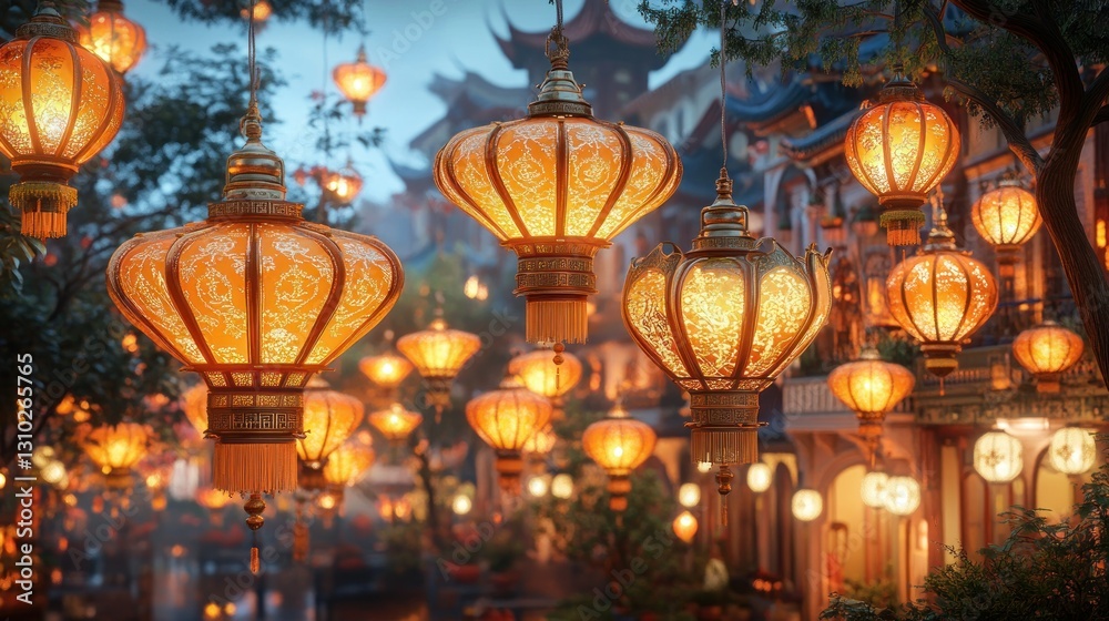 Obraz premium Illuminated Chinese Lanterns in a Street Scene