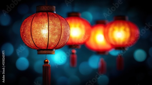 Illuminated Chinese Lanterns at Night