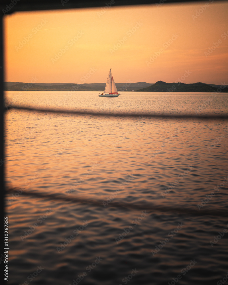 Sailboat in the port on lake Balaton in summer