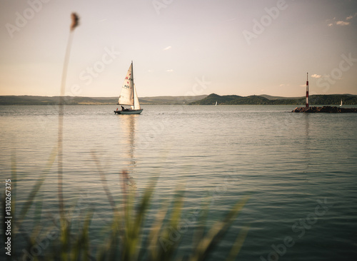 Sailboat in the port on lake Balaton in summer