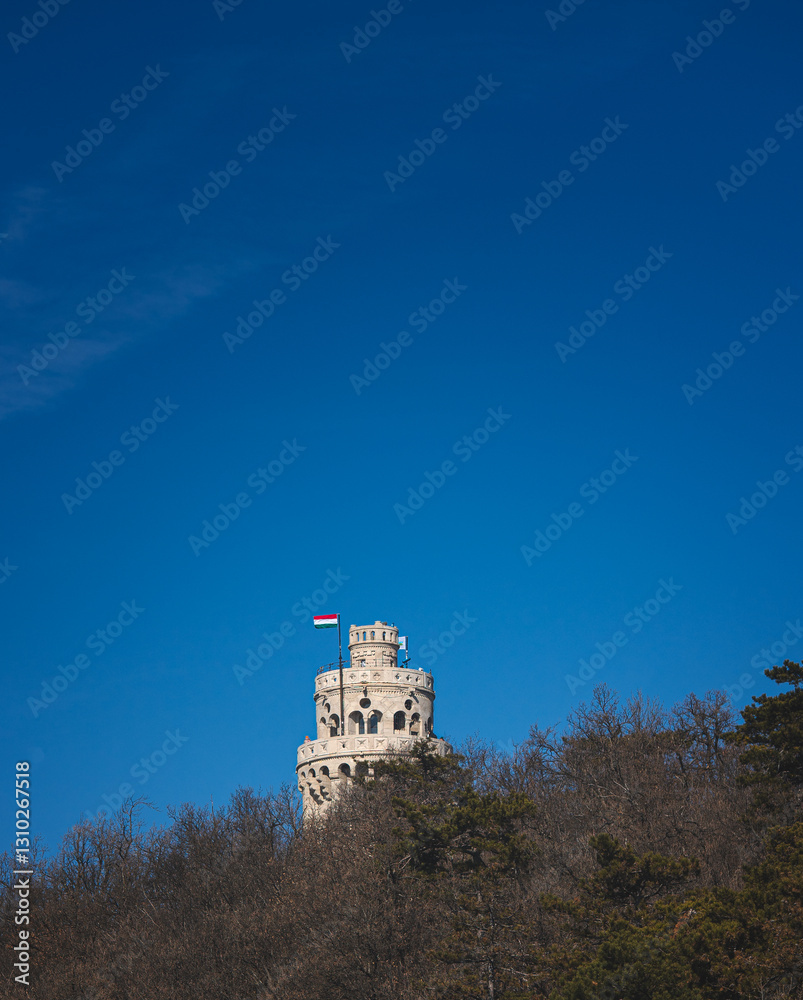 Jánoshegyi lookout tower with blue sky