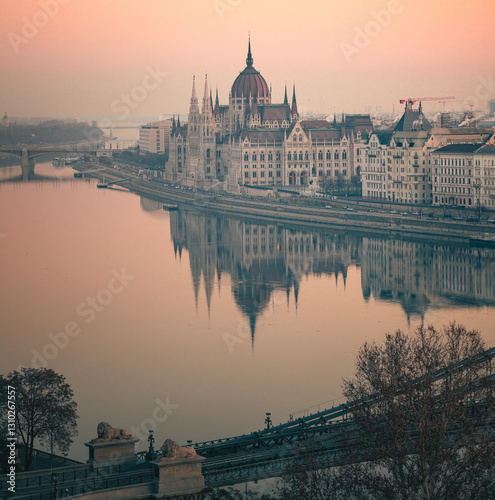 View on Budapest and the famous Chain Bridge in the morning