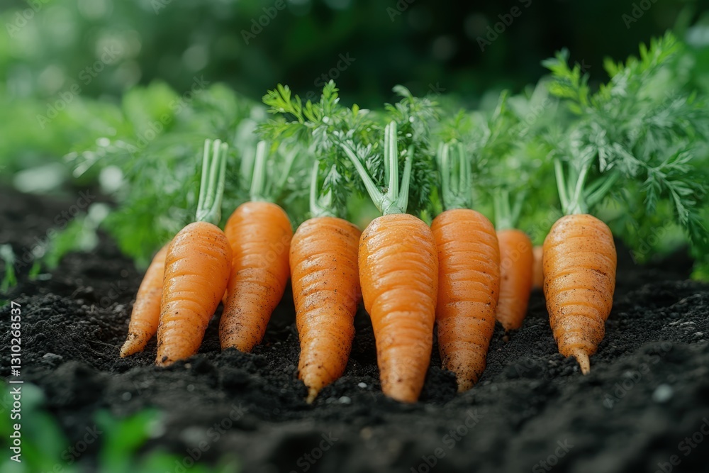 Carrots partially harvested from fertile soil revealing vibrant orange roots in the garden Carrots partially harvested from fertile soil revealing vibrant orange roots in the garden