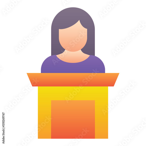Gradient color icon, illustration for Woman speech on the stage.
