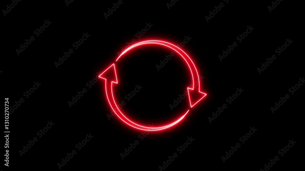 Neon refresh sign icon with Circle arrow rotation animated on black background. Neon line Refresh icon isolated on black background. Reload symbol, update, circle arrow Neon refresh sign icon with Circle arrow rotation animated on black background. Neon line Refresh icon isolated on black background. Reload symbol, update, circle arrow
