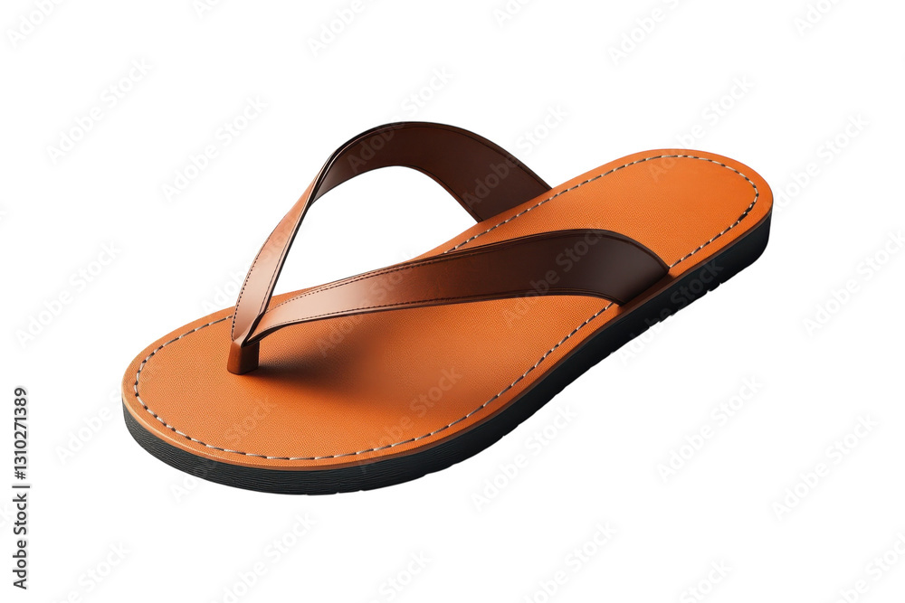 Stylish brown and orange flip flop sandal resting on a neutral background ideal for casual summer wear Stylish brown and orange flip flop sandal resting on a neutral background ideal for casual summer wear