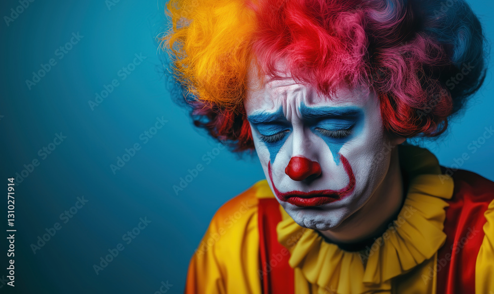 A sad clown with colorful costume and makeup, generated ai A sad clown with colorful costume and makeup, generated ai