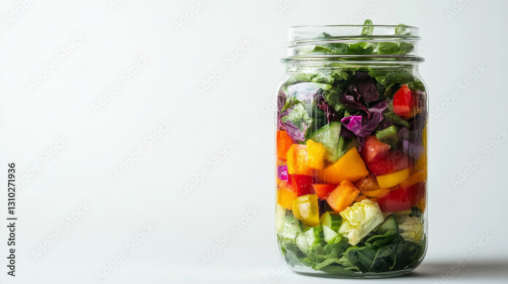 Fresh Layers: Vibrant Salad in a Glass Jar on White Background
Fresh Layers: Vibrant Salad in a Glass Jar on White Background
