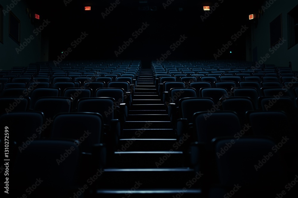 Dark and moody empty cinema room with dim lighting. A cinematic atmosphere perfect for movie, horror, mystery, and entertainment-related projects Dark and moody empty cinema room with dim lighting. A cinematic atmosphere perfect for movie, horror, mystery, and entertainment-related projects