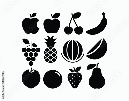 Freshly Picked Fruit Silhouette Collection Vector Template