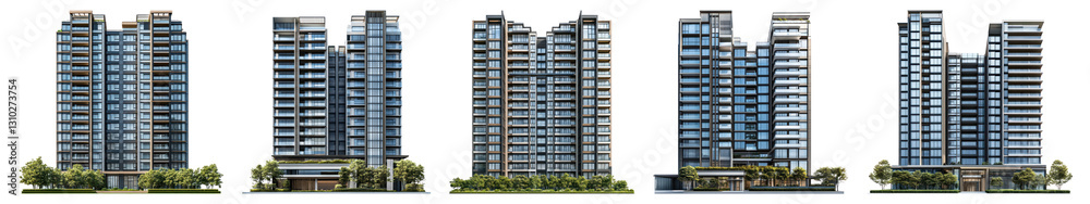 PNG Modern urban residential architecture, element set on transparent background
