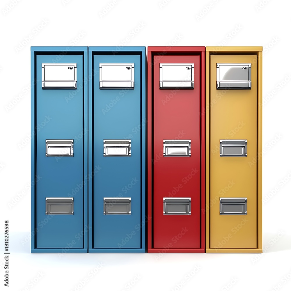 Filing cabinets with a sleek and practical design, ideal for organizing documents The cabinets are isolated on white background Filing cabinets with a sleek and practical design, ideal for organizing documents The cabinets are isolated on white background
