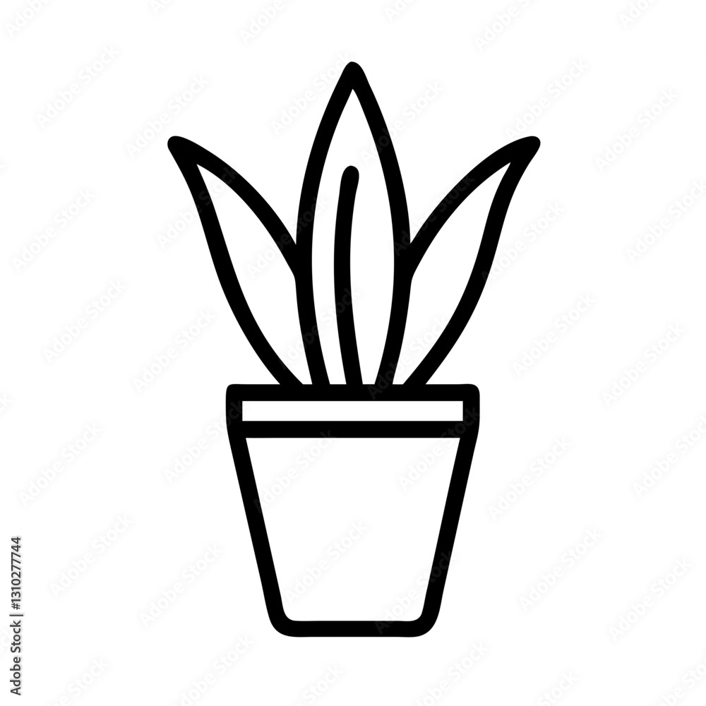 Simple black and white line art of a potted plant with long leaves Simple black and white line art of a potted plant with long leaves