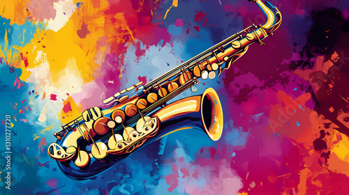 Wallpaper with a saxophone, representing an artistic and poetic motif that represents the field of music in an abstract style. Poetic - Bridge. Illustration
