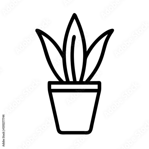 Simple black and white line art of a potted plant with long leaves