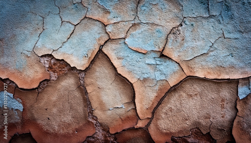 Fototapeta premium Weathered wall texture with deep cracks and aged grunge details, offering a vintage, distressed surface ideal for retro, industrial, or artistic backgrounds.