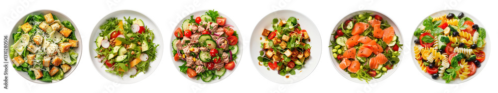 PNG Colorful fresh salad bowls, element set on transparent background PNG Colorful fresh salad bowls, element set on transparent background