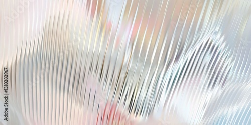 Reeded Glass. Colored Ribbed Background. Blue, Purple, Silver, Pink and Violet. Neon lines on transparent background for pattern. Rainbow overlay on corrugated material for template.