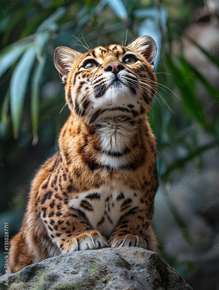 Elegant leopard cat basking in the sun on rocks Elegant leopard cat basking in the sun on rocks