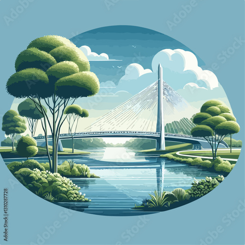 city park with trees and water