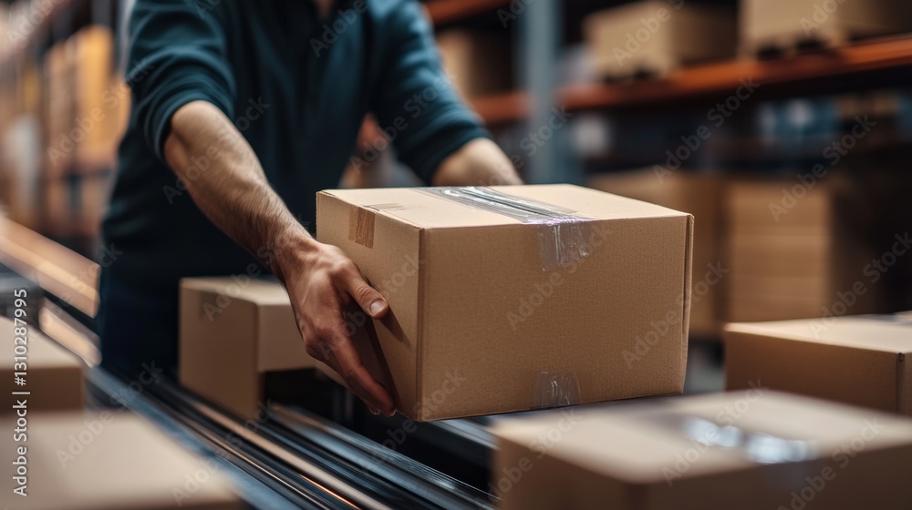 man working in a shipping box warehouse man working in a shipping box warehouse