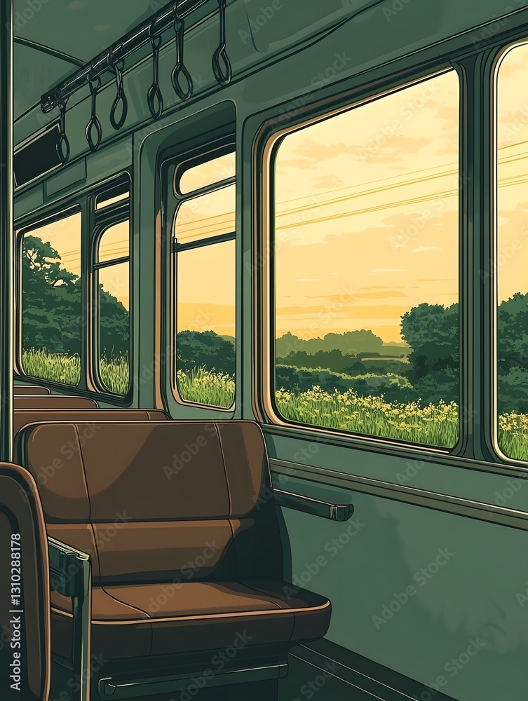Fototapeta premium Nostalgic light and shadow inside vintage train carriages