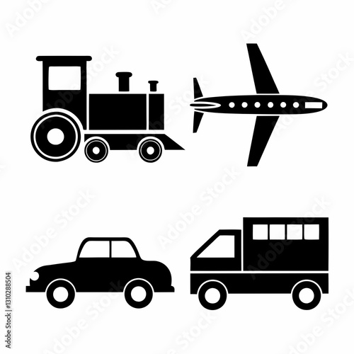 Four modes of transportation vector design train, an airplane, a car, and a truck