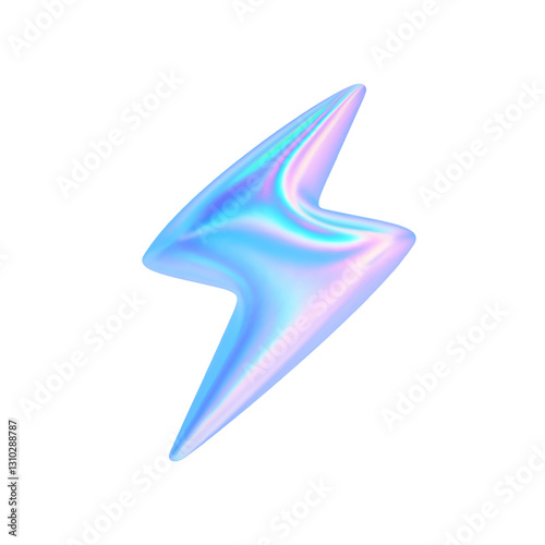 3d glass holographic lightning bolt icon. Neon flash y2k element. Thunderbolt symbol hologram effect. Flash, thunder, energy, electric abstract shape. Vector trendy illustration