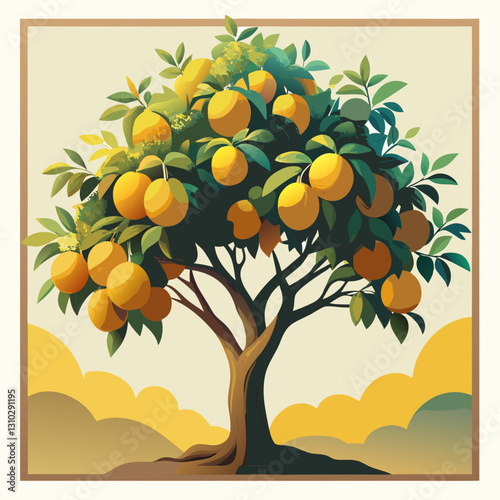 Vibrant orange tree laden with ripe fruit under a sunny sky