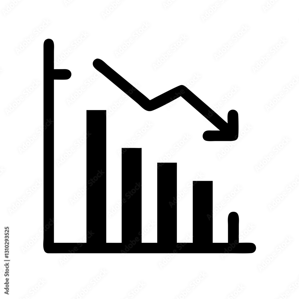 Stock market trend icon showing decline, financial analysis concept