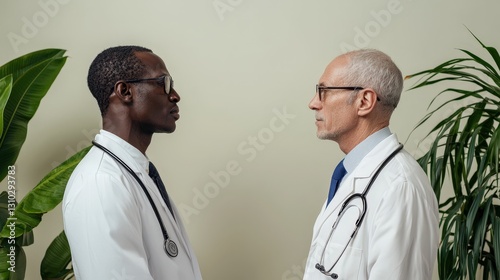 Two doctors in profile view, facing each other.