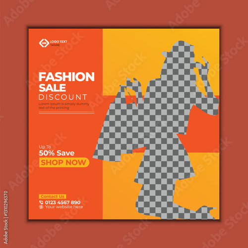 Minimalist fashion sale banner template. Geometric shapes and vibrant colors for social media posts, web ads, and mobile stories. Modern, editable, and trendy design for seasonal promotions.