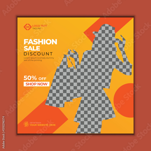 Minimalist fashion sale banner template. Geometric shapes and vibrant colors for social media posts, web ads, and mobile stories. Modern, editable, and trendy design for seasonal promotions.