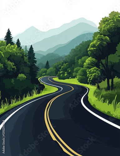 Professional Cartoon Illustration of Curvy Road for Transport Concept