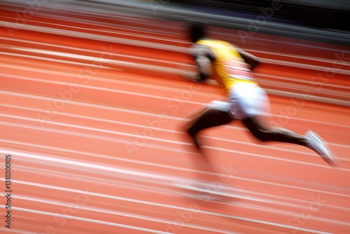 Blurry image of a man running on a track with an indistinct background. photo