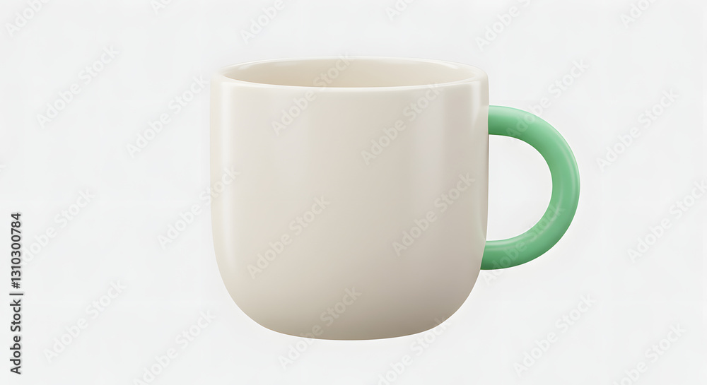 Obraz premium Minimalist coffee cup with a green handle on a plain background, simple design
