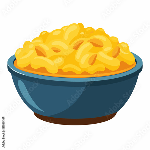 Creamy macaroni and cheese in a blue bowl on a white background