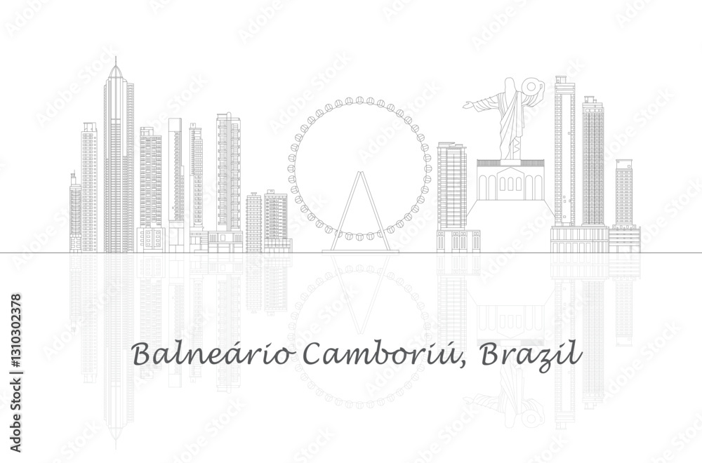 Fototapeta premium Outline Skyline panorama of city of Balneário Camboriú, Brazil - vector illustration