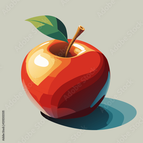 Vibrant Red Apple with Leaf on a Soft Background, Ideal for Food Themes